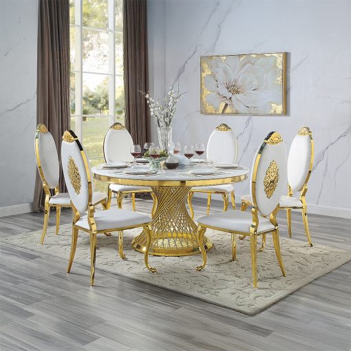 Acme Fallon Engineered Marble & Mirrored Gold Dining Table - Image 9