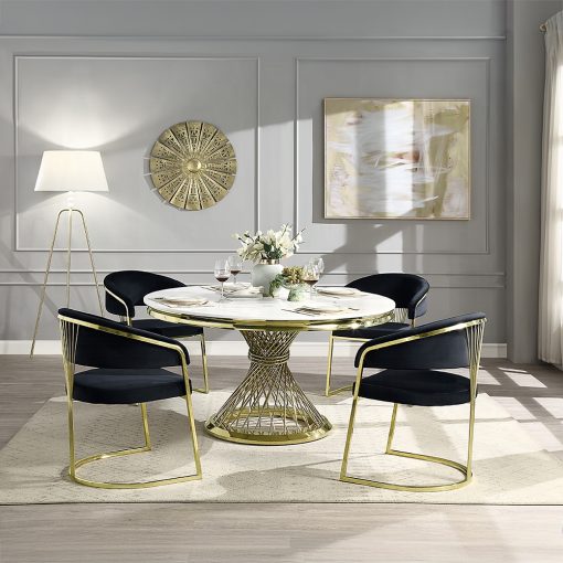 Acme Fallon Engineered Marble & Mirrored Gold Dining Table - Image 10