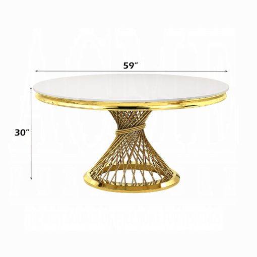 Acme Fallon Engineered Marble & Mirrored Gold Dining Table - Image 14