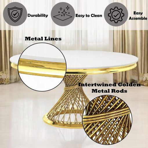 Acme Fallon Engineered Marble & Mirrored Gold Dining Table - Image 15