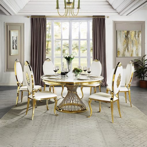 Acme Fallon Engineered Marble & Mirrored Gold Dining Table - Image 16