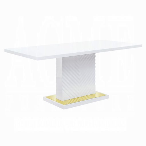 Acme Gaines White High Gloss Dining Table with Pedestal Base - Image 2