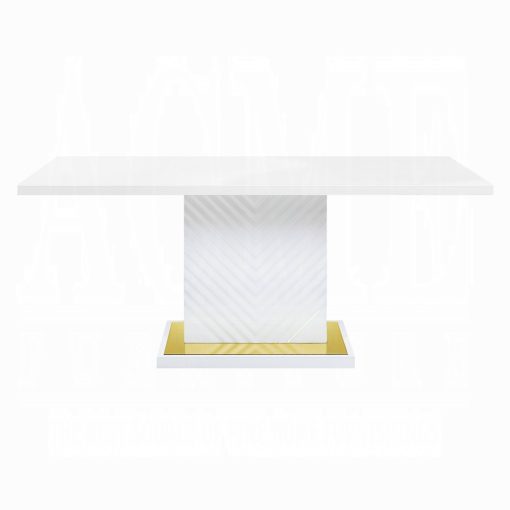 Acme Gaines White High Gloss Dining Table with Pedestal Base - Image 3