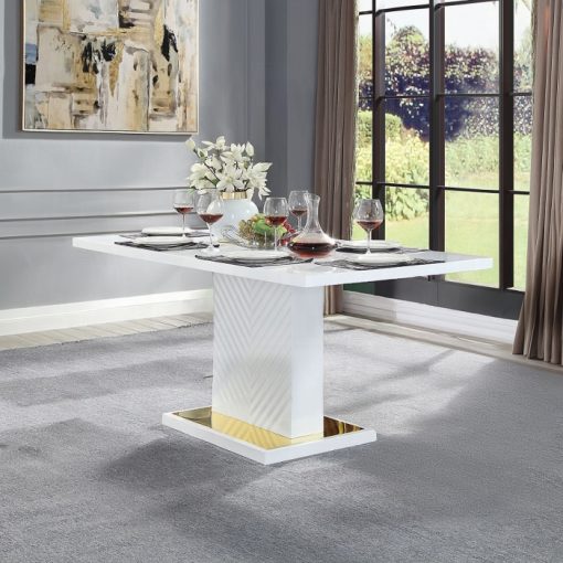 Acme Gaines White High Gloss Dining Table with Pedestal Base