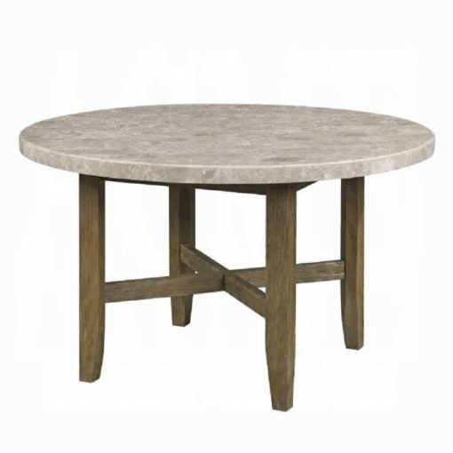 Acme Karsen Natural Marble & Rustic Oak Round Dining Table - Image 2