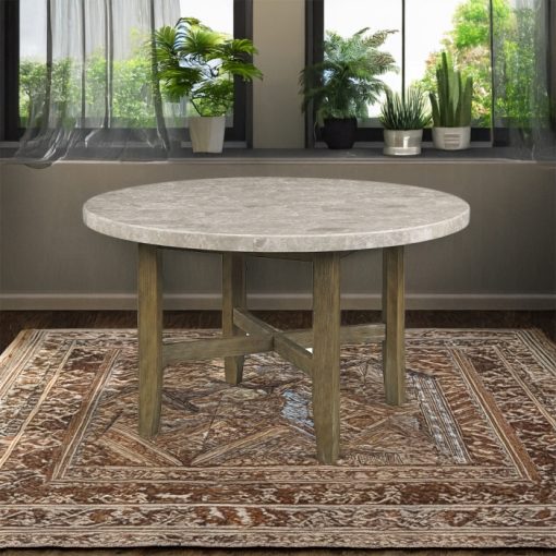 Acme Karsen Natural Marble & Rustic Oak Round Dining Table