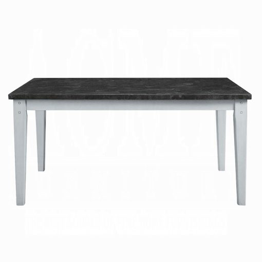 Acme Lanton Natural Marble & Antique White Dining Table - Image 5