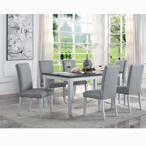 Acme Lanton Natural Marble & Antique White Dining Table - Image 2