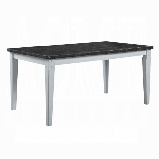 Acme Lanton Natural Marble & Antique White Dining Table - Image 3