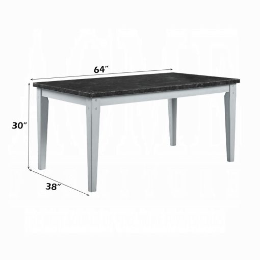 Acme Lanton Natural Marble & Antique White Dining Table - Image 7