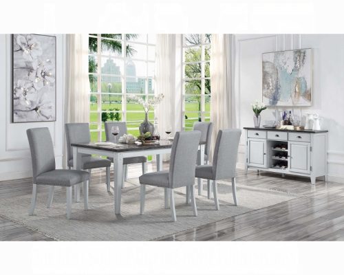 Acme Lanton Natural Marble & Antique White Dining Table