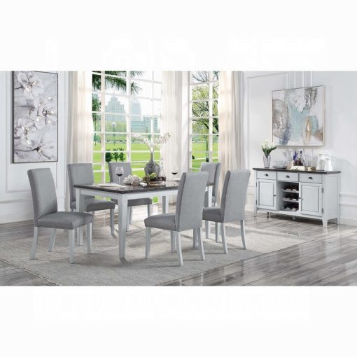 Acme Lanton Natural Marble & Antique White Dining Table