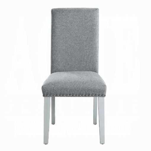 Acme Lanton Gray Linen & Antique White Side Chair - Set of 2 - Image 3