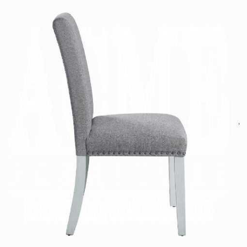 Acme Lanton Gray Linen & Antique White Side Chair - Set of 2 - Image 4