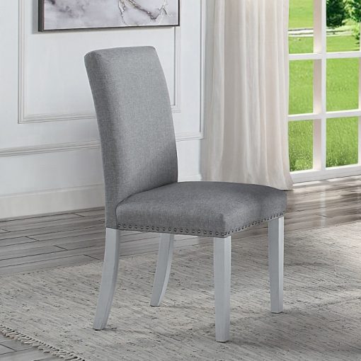 Acme Lanton Gray Linen & Antique White Side Chair - Set of 2
