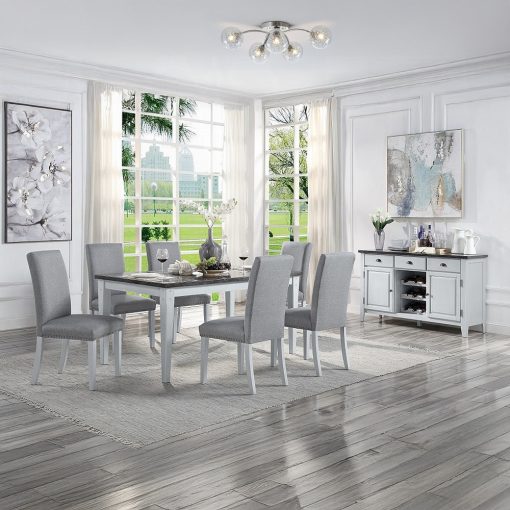Acme Lanton Gray Linen & Antique White Side Chair - Set of 2 - Image 7