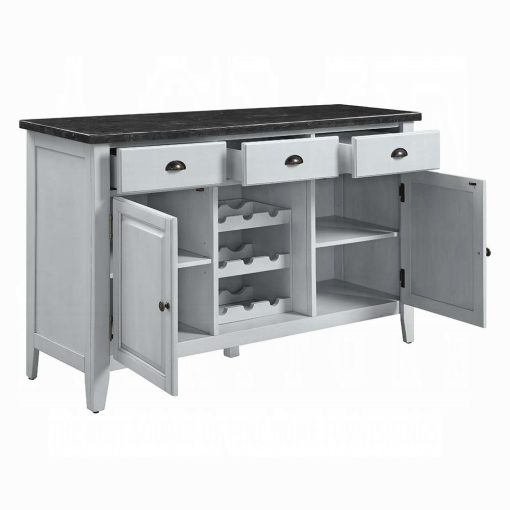 Acme Lanton Natural Marble Top & Antique White Server - Image 4