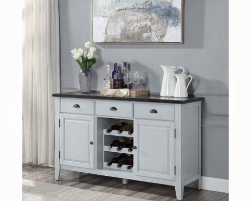 Acme Lanton Natural Marble Top & Antique White Server