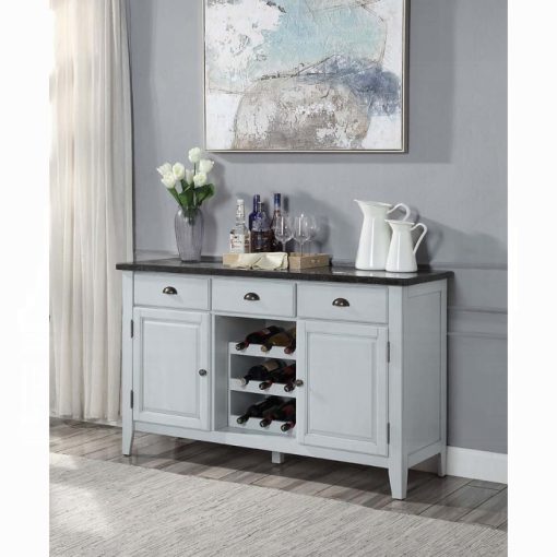 Acme Lanton Natural Marble Top & Antique White Server