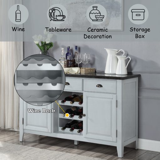 Acme Lanton Natural Marble Top & Antique White Server - Image 7