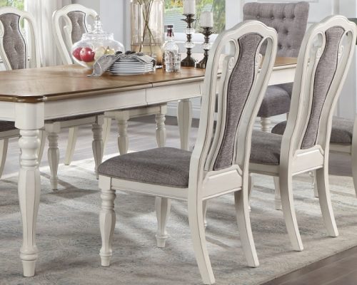 Acme Florian Gray Fabric & Antique White Side Chair - Set of 2