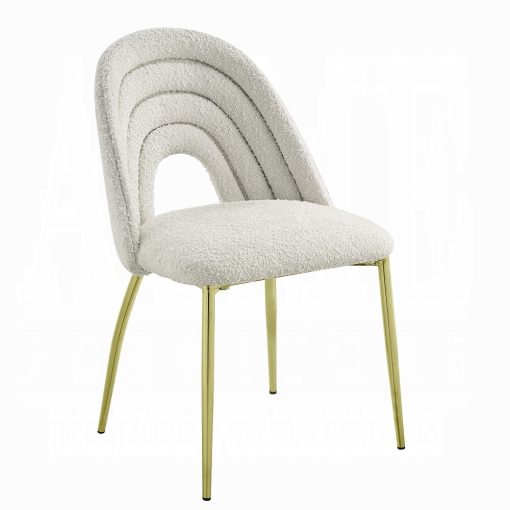 Acme Fadri Teddy Sherpa & Mirrored Gold Side Chair - Set of 2 - Image 2