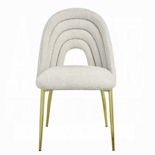Acme Fadri Teddy Sherpa & Mirrored Gold Side Chair - Set of 2 - Image 3
