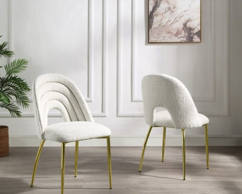 Acme Fadri Teddy Sherpa & Mirrored Gold Side Chair - Set of 2