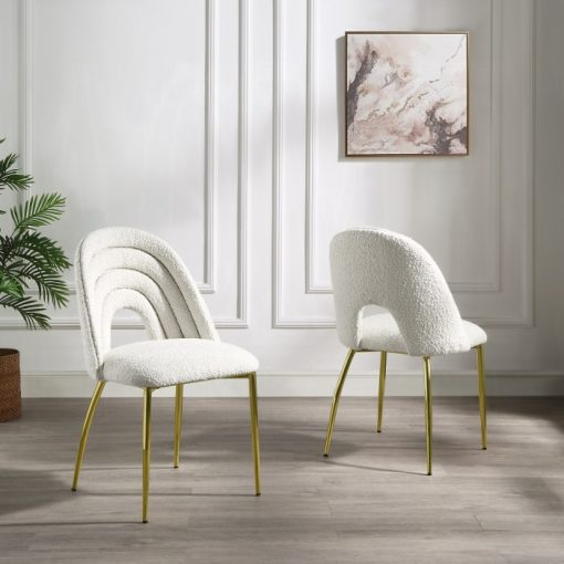 Acme Fadri Teddy Sherpa & Mirrored Gold Side Chair - Set of 2