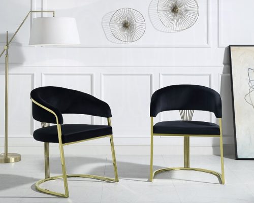 Acme Fallon Black Velvet & Mirrored Gold Side Chair