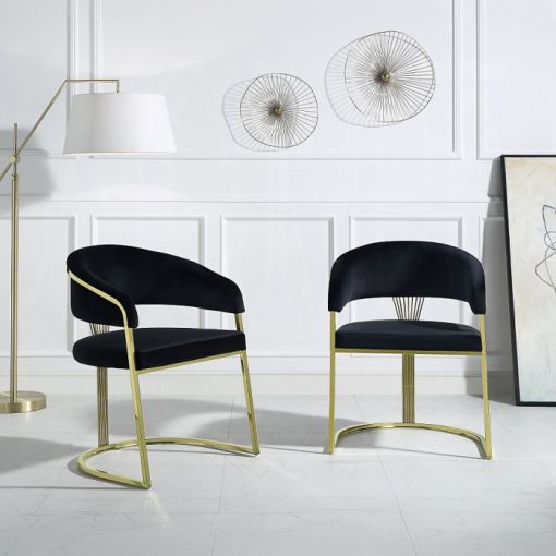Acme Fallon Black Velvet & Mirrored Gold Side Chair