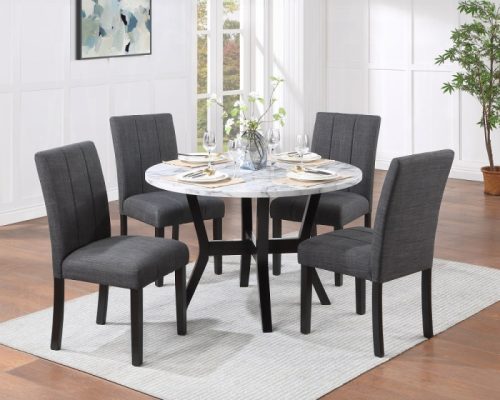 Acme Kusa Engineered Stone & Black 5PC Pack Dining Set