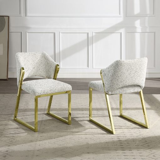 Acme Galdesa Teddy Sherpa & Mirrored Gold Side Chair - Set of 2 - Image 7