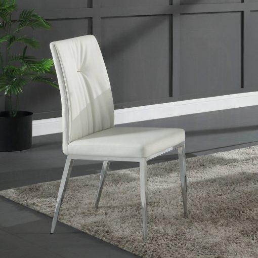 Acme Kamaile Beige Synthetic Leather & Chrome Side Chair - Set of 2