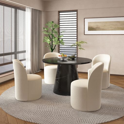 Acme Hollis Engineered Stone & Black Dining Table - Image 4