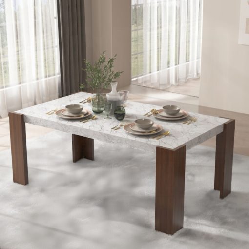 Acme Hettie Engineered Stone & Walnut Dining Table