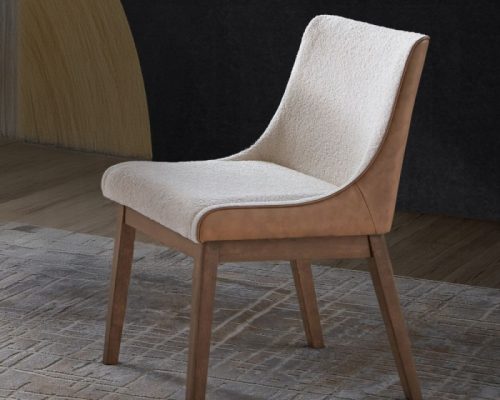 Acme Ginny White Boucle, Brown Velvet & Walnut Side Chair - Set of 2