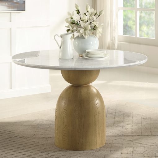 Acme Kala Natural Marble Top & Oak Round Dining Table