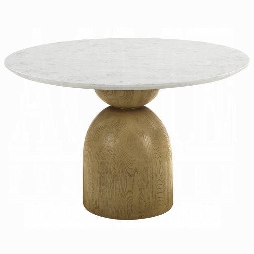 Acme Kala Natural Marble Top & Oak Round Dining Table - Image 2