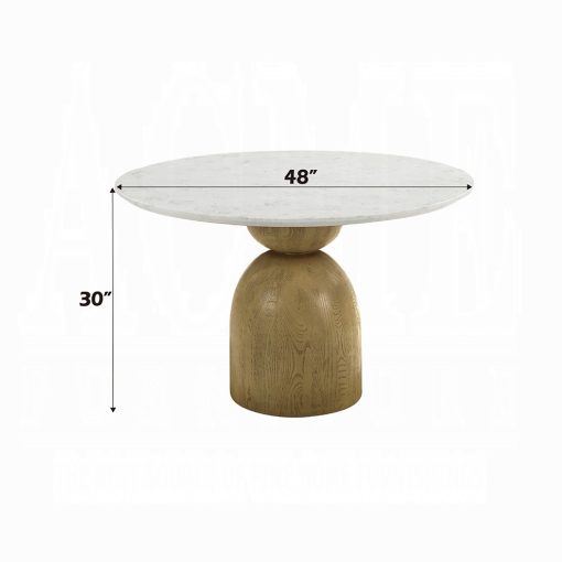 Acme Kala Natural Marble Top & Oak Round Dining Table - Image 3