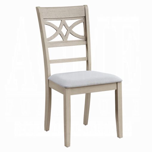 Acme Ferris Beige Linen & Antique Bone White Side Chair - Set of 2 - Image 2