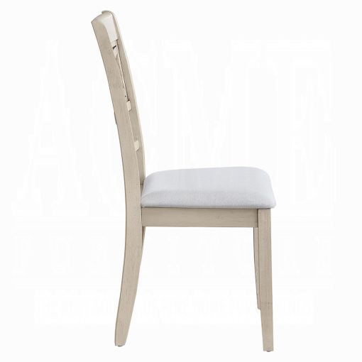 Acme Ferris Beige Linen & Antique Bone White Side Chair - Set of 2 - Image 5