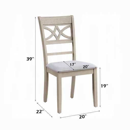 Acme Ferris Beige Linen & Antique Bone White Side Chair - Set of 2 - Image 9