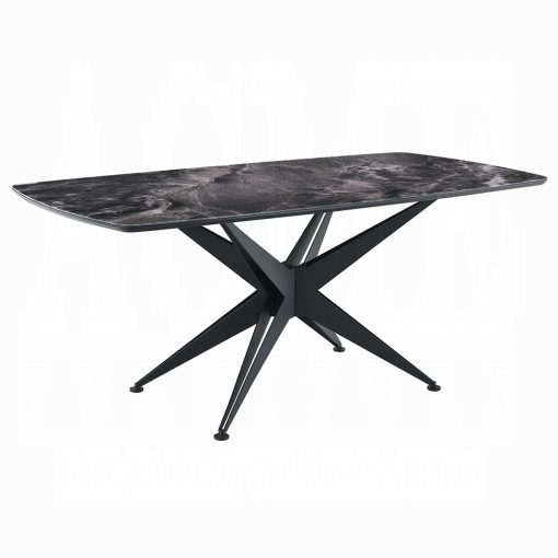 Acme Klaus Crystal Tempered Glass Top & Black Dining Table - Image 2