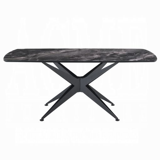 Acme Klaus Crystal Tempered Glass Top & Black Dining Table - Image 3