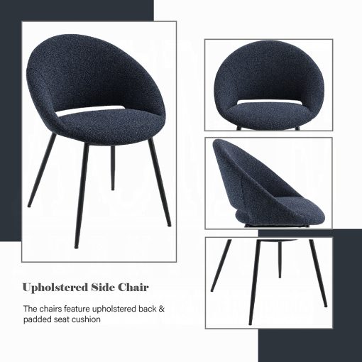 Acme Klaus Navy Boucle & Black Side Chair - Set of 2 - Image 7