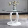 Acme Larry Glass Top, White High Gloss Round Dining Table