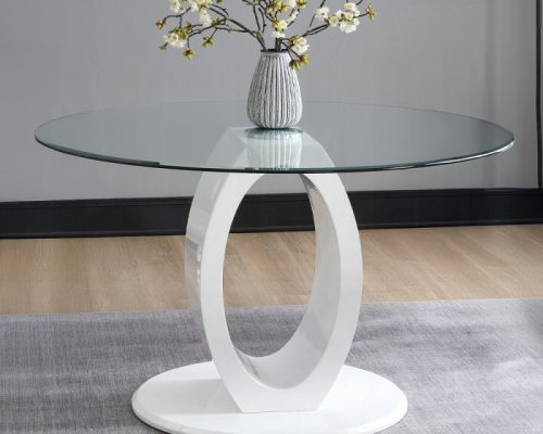 Acme Larry Glass Top, White High Gloss Round Dining Table
