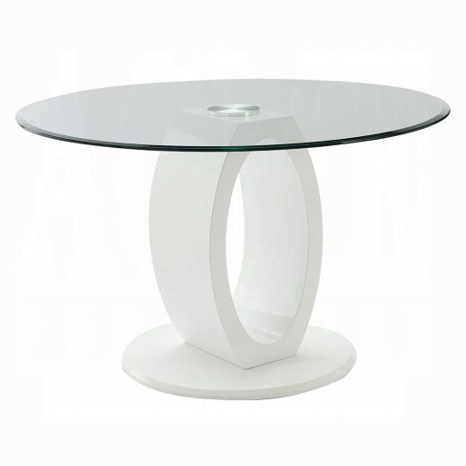 Acme Larry Glass Top, White High Gloss Round Dining Table - Image 2