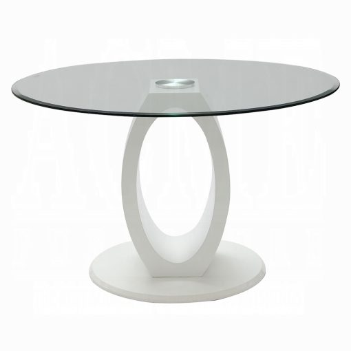 Acme Larry Glass Top, White High Gloss Round Dining Table - Image 3